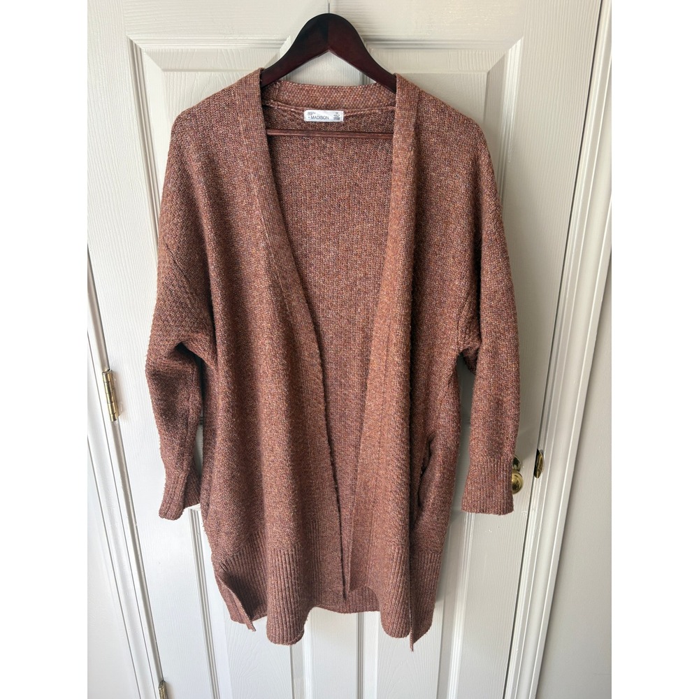 89th + Madison Womens 1X Marled Rust Orange Open Front Pocket Cardigan Sweater